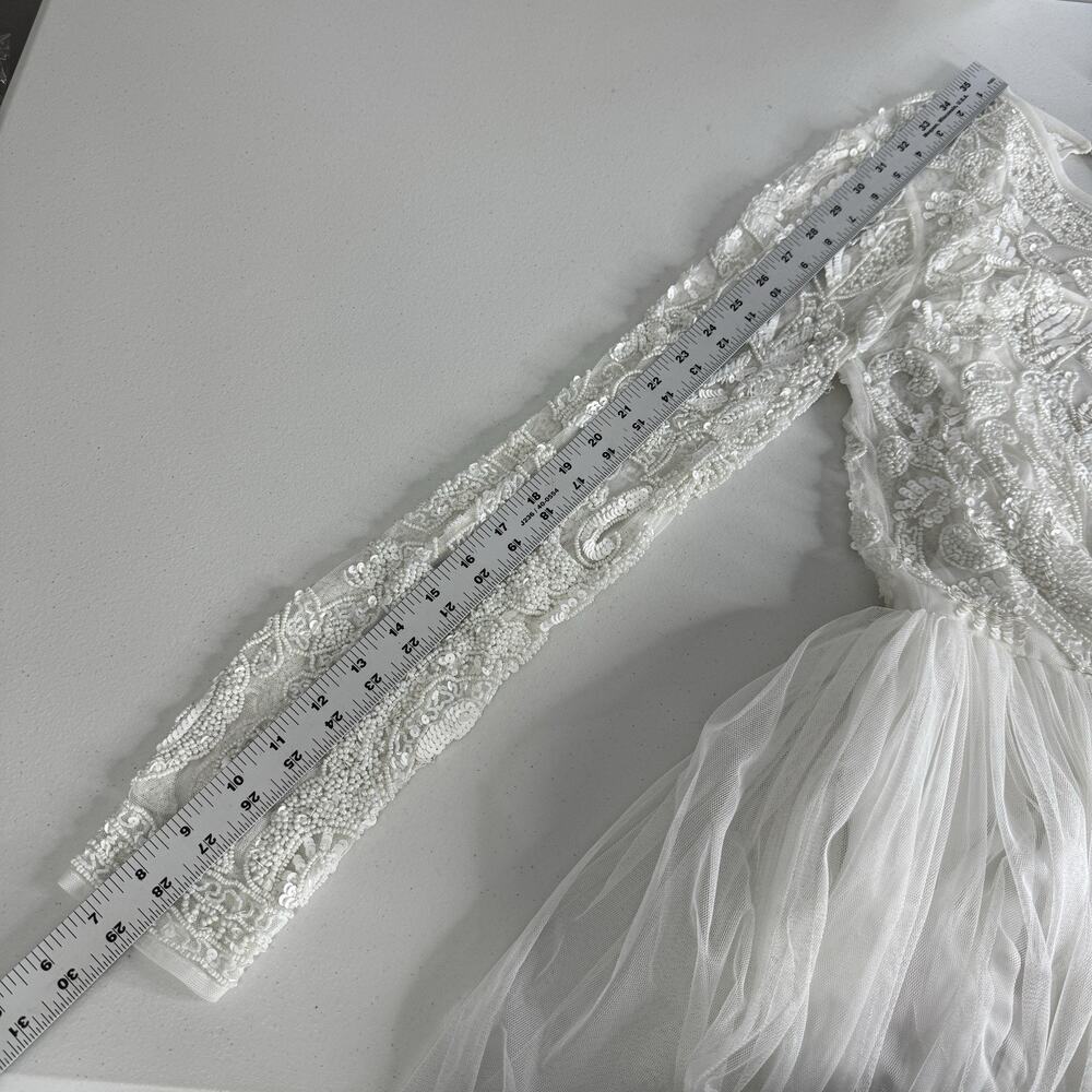 ASOS Bridal Elizabeth Long Sleeve Wedding Dress Womens 8 White Beaded Tulle Gown - Picture 10 of 14